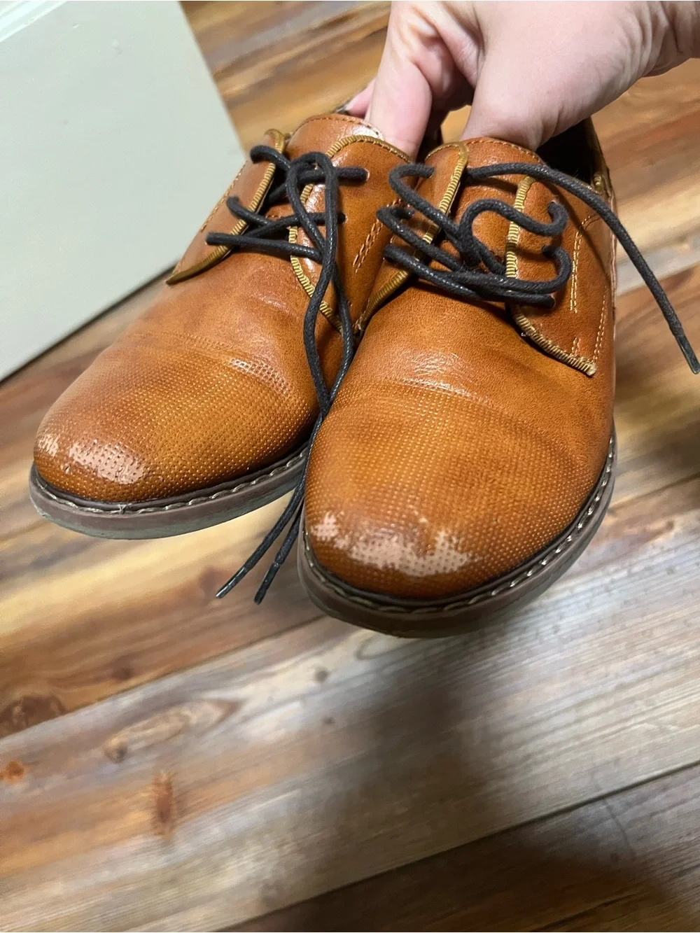 Boys Tan Leather Lace-Up Dress Shoes
